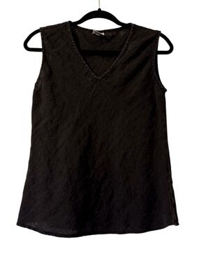 CP Shades 100% Linen Black V Neck Sleeveless Top Size Small Natural Fibers
